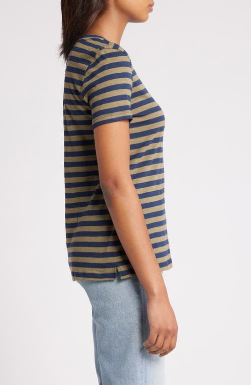 Shop Caslonr Caslon(r) Core Slub Crewneck T-shirt In Olive Burnt- Navy Charm Stripe