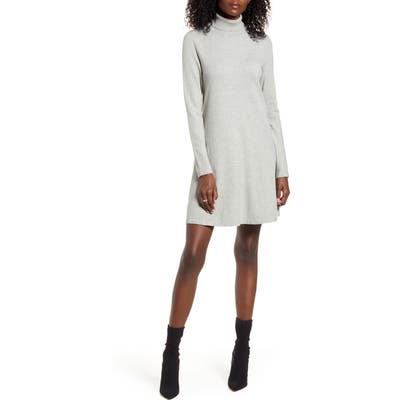 Vero Moda Happy Roll Neck Long Sleeve A-Line Sweater Dress, Grey