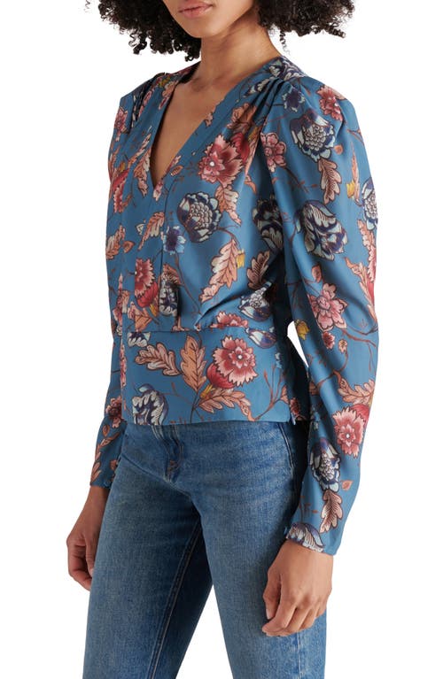 Steve Madden Saige Floral Peplum Top In Cadet Blue