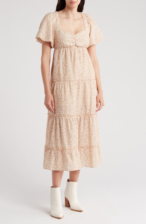Odette Floral Short Sleeve Tiered Midi Dress