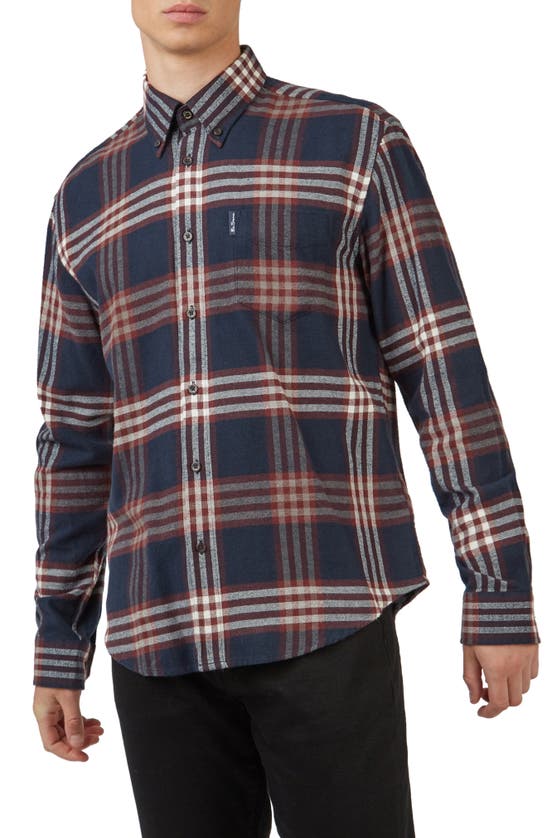 Ben Sherman Oversized Brushed Check Long Sleeve Button Down Shirt In Midnight