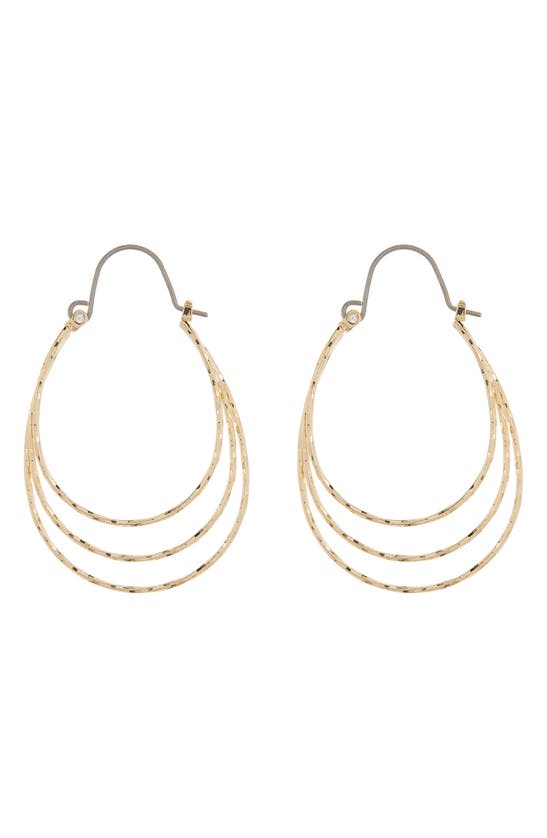 Anne Klein Three Row Hammered Hoop Earrings In Gold