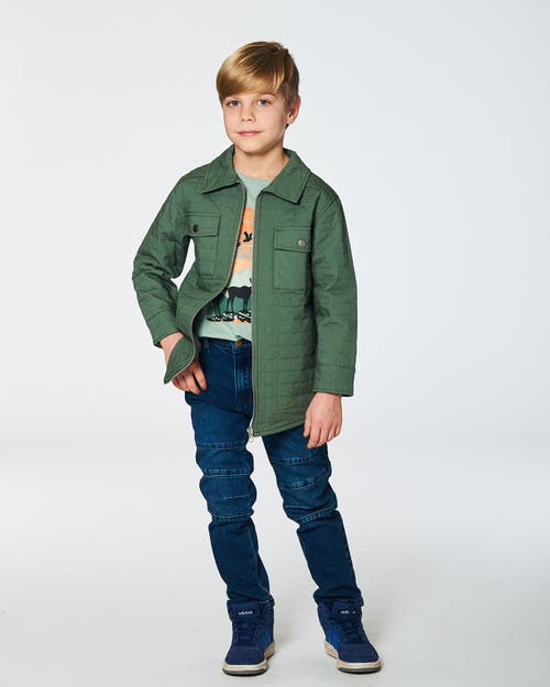 Deux Par Deux Boys' Quilted Canvas Overshirt With Pockets - Little Kid, Big Kid In Dark Forest