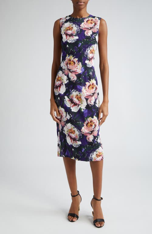 Dolce&Gabbana Peony Print Stretch Cady Sheath Dress in Hp4Ycpeonie Pitt.f.viola 