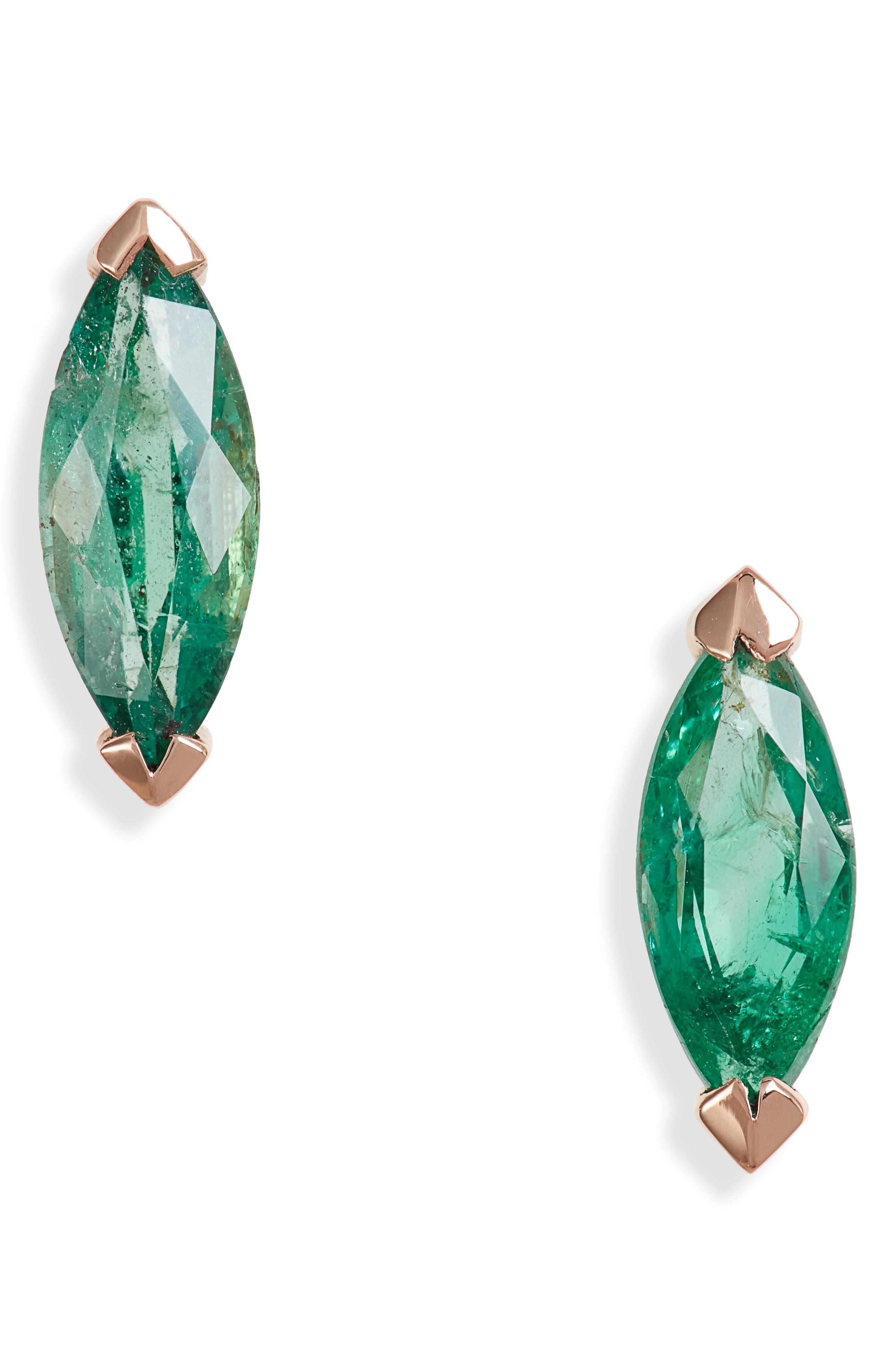 SHAY Emerald Stud Earrings in Rose Gold/emerald at Nordstrom