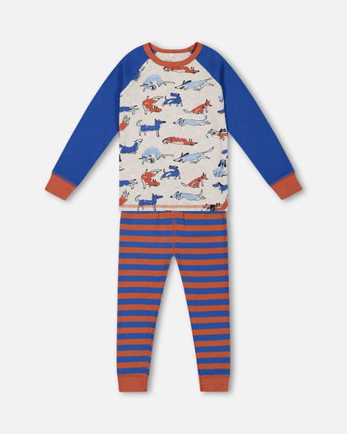 Shop Deux Par Deux Little Boy's Organic Cotton Two Piece Pajama Set Blue And Orange Stripe In Printed Stripe