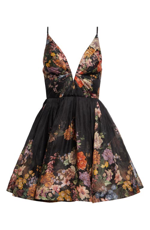 Shop Zimmermann Pavilion Floral Linen & Silk Minidress In Black Multi Floral