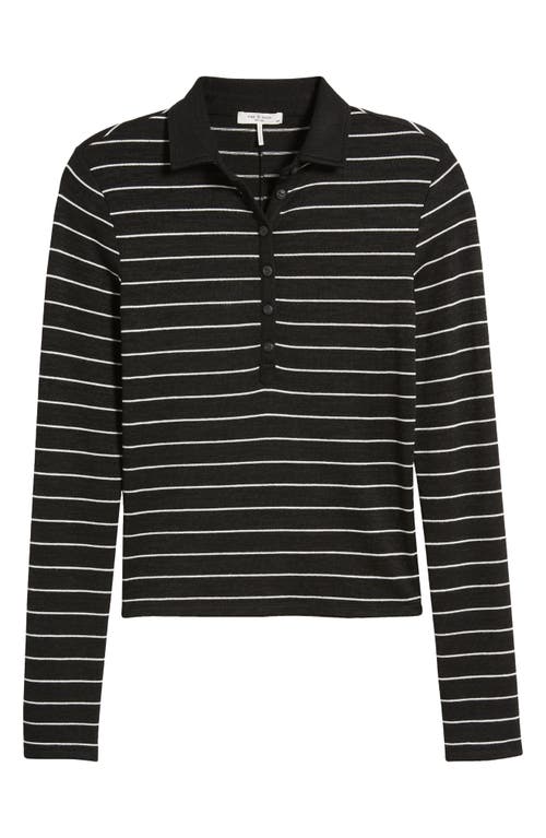 Shop Rag & Bone The Knit Stripe Long Sleeve Polo In Black Multi