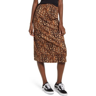 Good Luck Gem Ribbed Leopard Print Midi Skirt