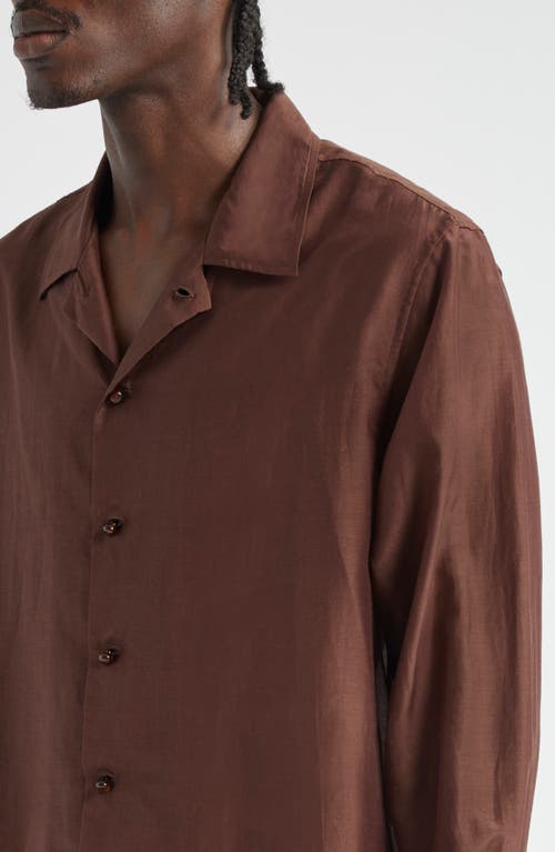 Bode Heartwood Long Sleeve Cotton & Silk Camp Shirt In Brown