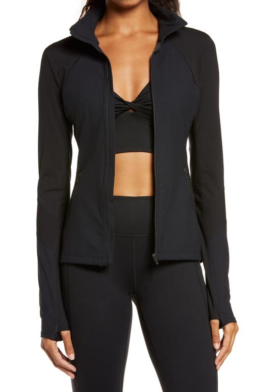 zella Studio Lite Ribbed Detail Track Jacket in Black at Nordstrom, Size X-Large