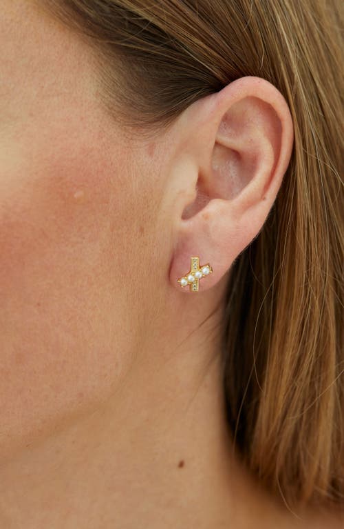 Savvy Cie Jewels Imitation Pearl & Crystal X Stud Earrings In Yellow