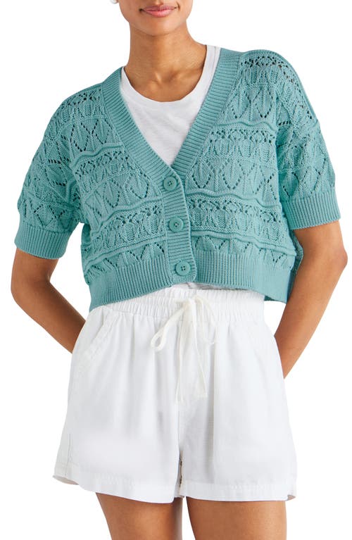 Brayden Open Stitch Short Sleeve Cotton Cardigan in Turquoise