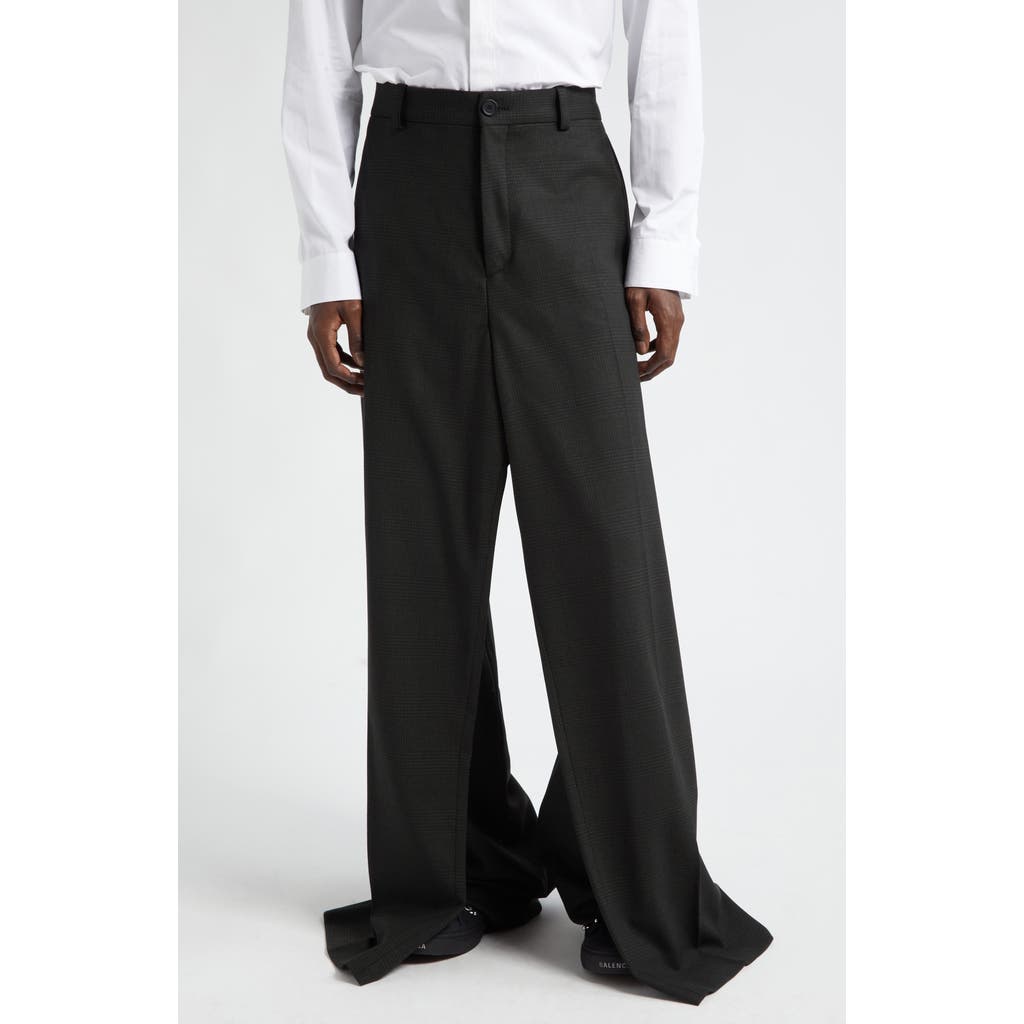 Balenciaga Double Front Stretch Wool Straight Leg Trousers In Khaki/black