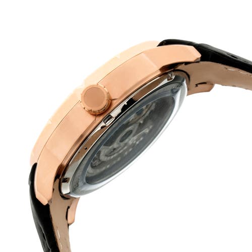 Heritor Automatic Men's Black / Rose Gold Ryder Leather-band Skeleton Watch - Black, Rose Gold In Black/rose Gold
