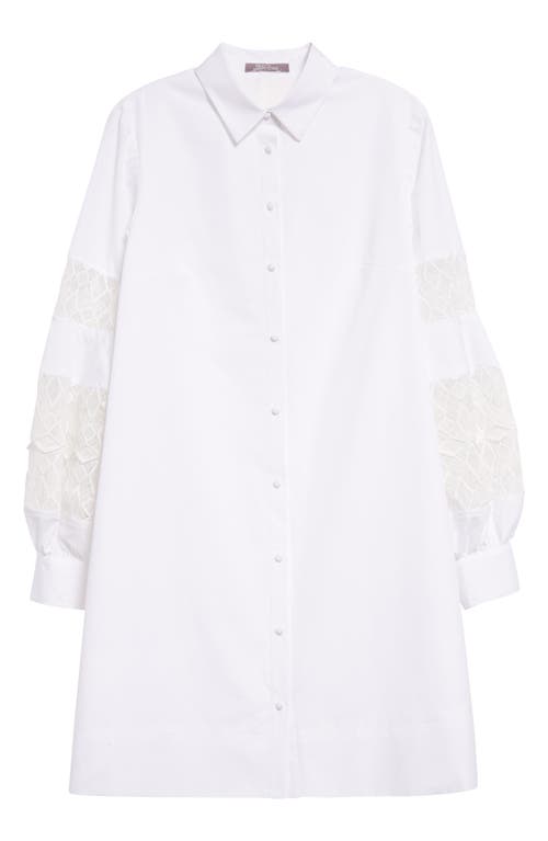 Shop Lela Rose Lace Inset Long Sleeve Stretch Cotton Shirtdress In Ivory