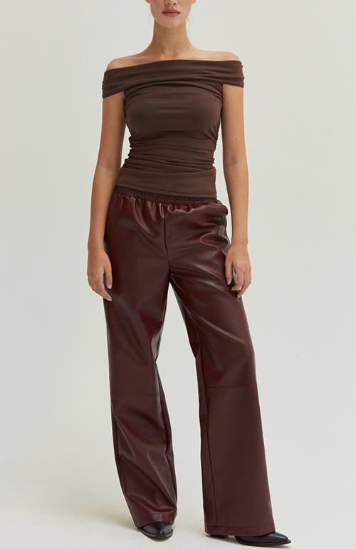 Crescent Ruched Off Shoulder Knit Top In Espresso