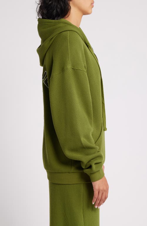 Shop Boys Lie Lucky Ones Harley Waffle Knit Zip-up Hoodie In Olive