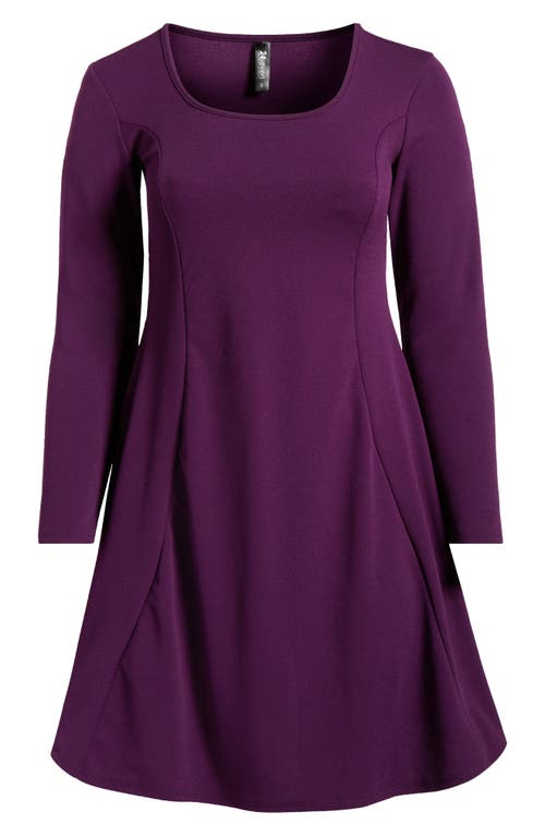 24seven Comfort Apparel Women's Simple Long Sleeve Knee Length Flared Dress In Purple