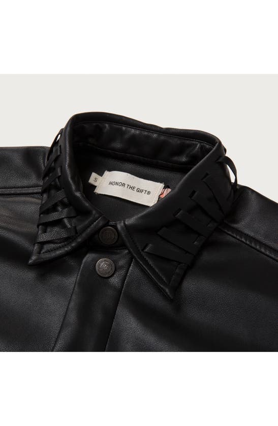 Shop Honor The Gift Boxy Faux Leather Snap-up Shirt In Black