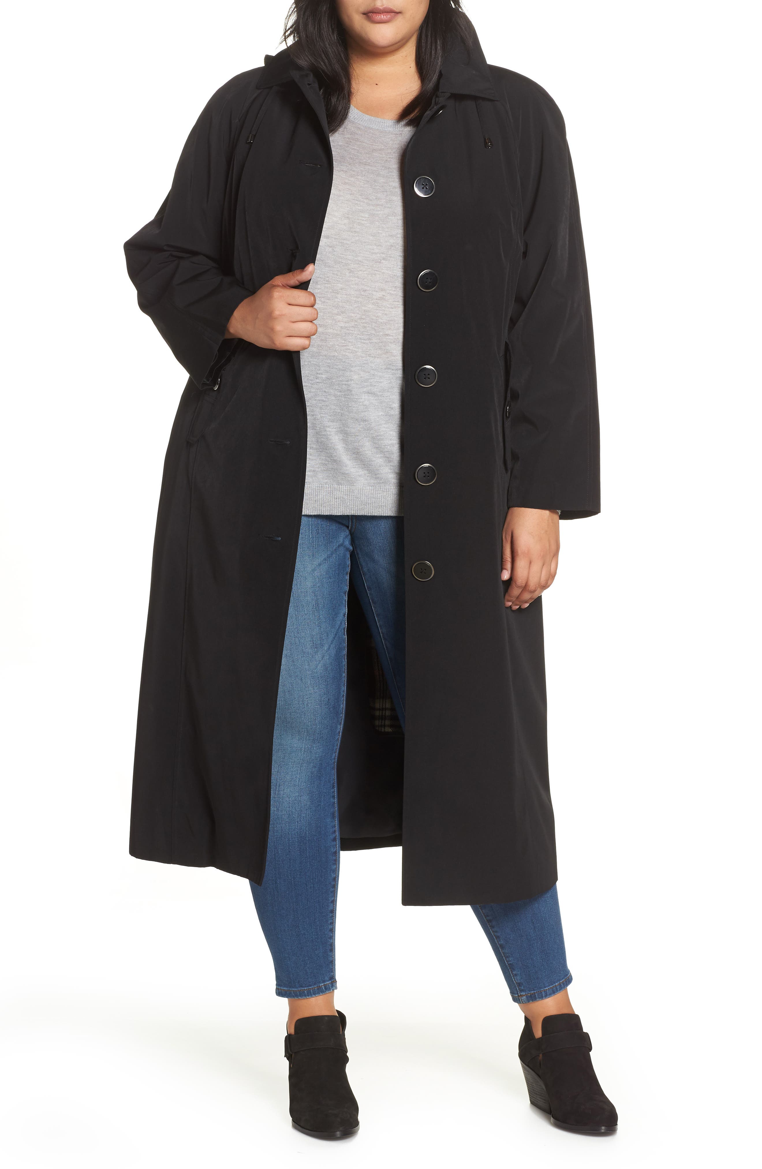 London Fog Long Trench Coat with Detachable Hood & Liner (Plus Size