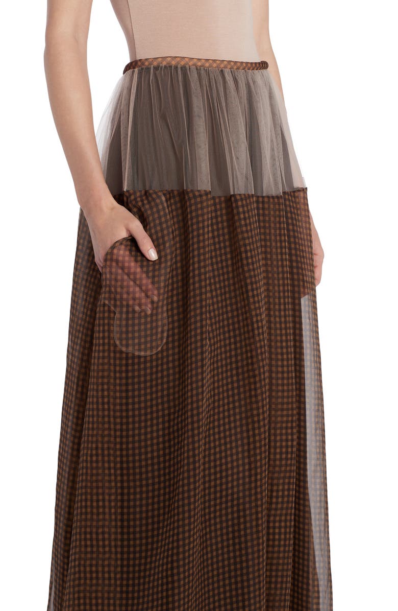 Fendi Check Silk & Tulle Maxi Skirt, Alternate, color, 