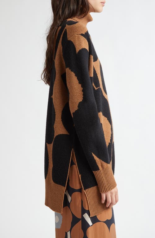 Shop Marimekko Vinni Unikko Wool Turtleneck Sweater In Black Brown