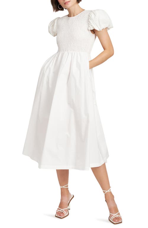 En Saison Felice Smock Bodice Cotton Midi Dress in White