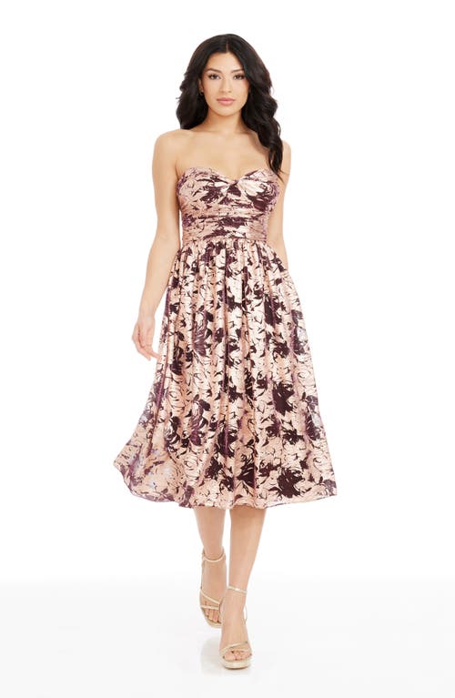 DRESS THE POPULATION DRESS THE POPULATION MANDY METALLIC FLORAL STRAPLESS COCKTAIL DRESS