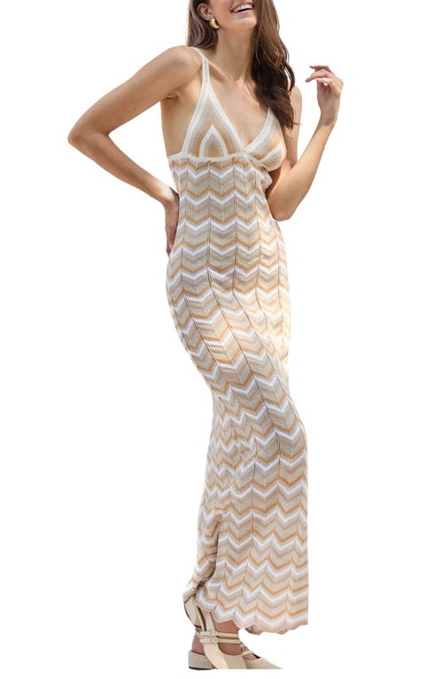 Shop Capittana Alaia Stripe Cover-up Maxi Sweater Dress In Beige