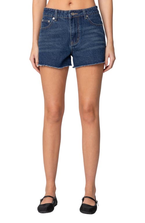 Shop Edikted Sahara High Waist Cutoff Denim Shorts In Blue