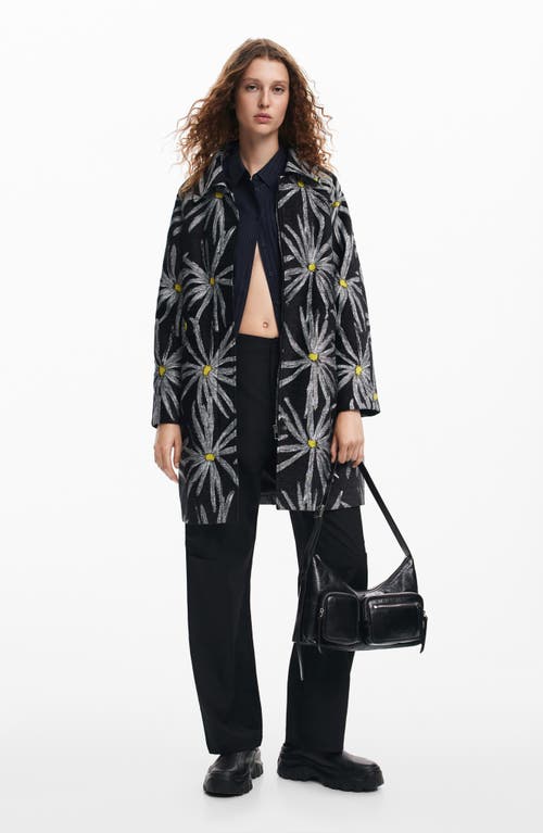 Desigual Marga Daisy Graphic Coat In Black