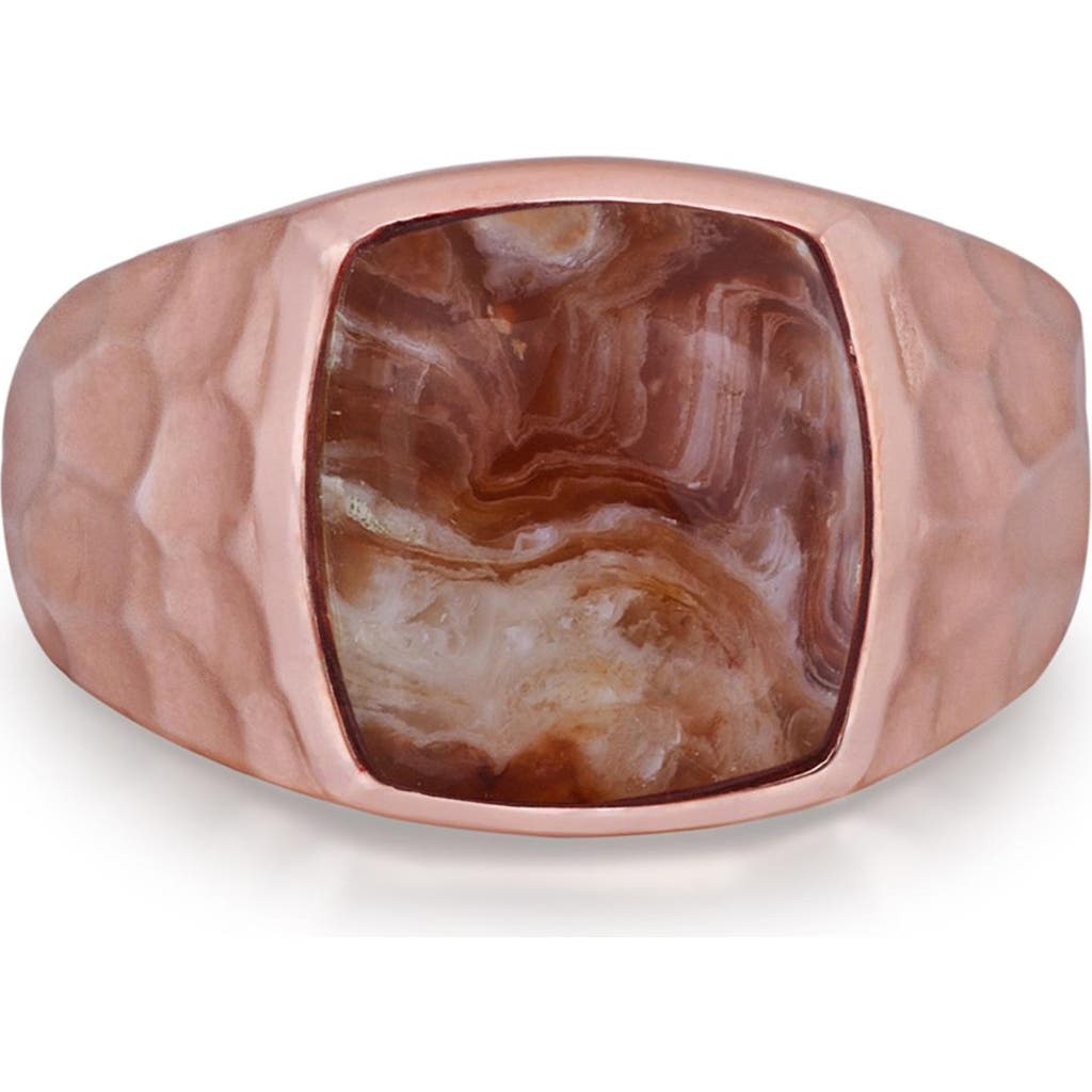 Luvmyjewelry Red Lace Agate Sterling Silver Textured Men Signet Ring In 14kt Rose Gold Vermeil