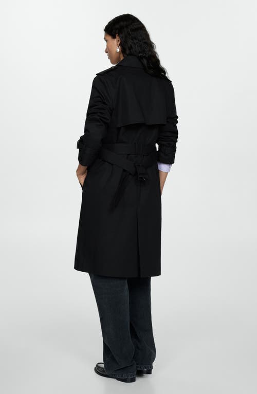 Mango Classic Double Breasted Water Repellent Cotton Trench Coat In Black