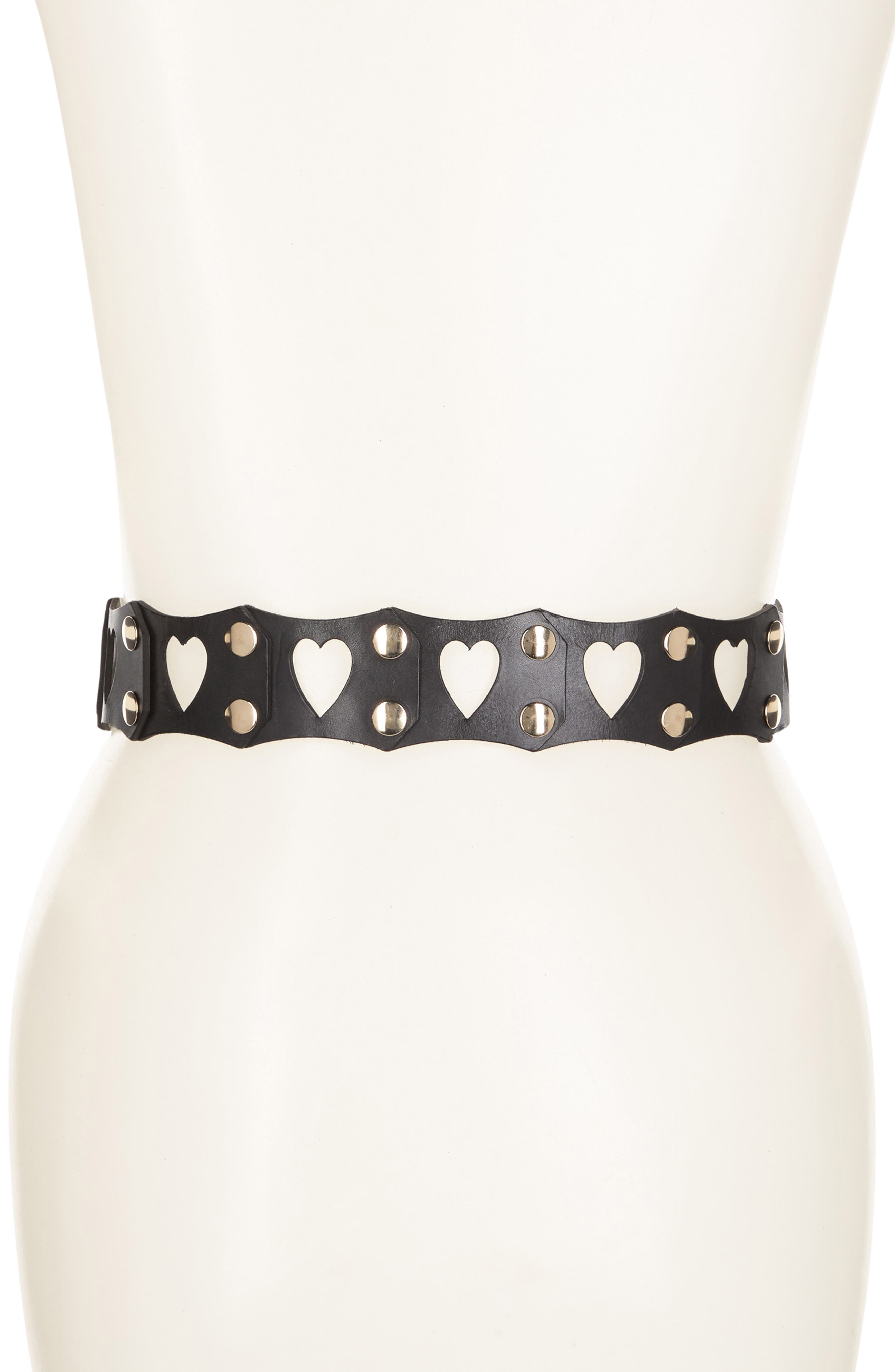 Red Valentino Leather Heart Cutout Belt In Nero