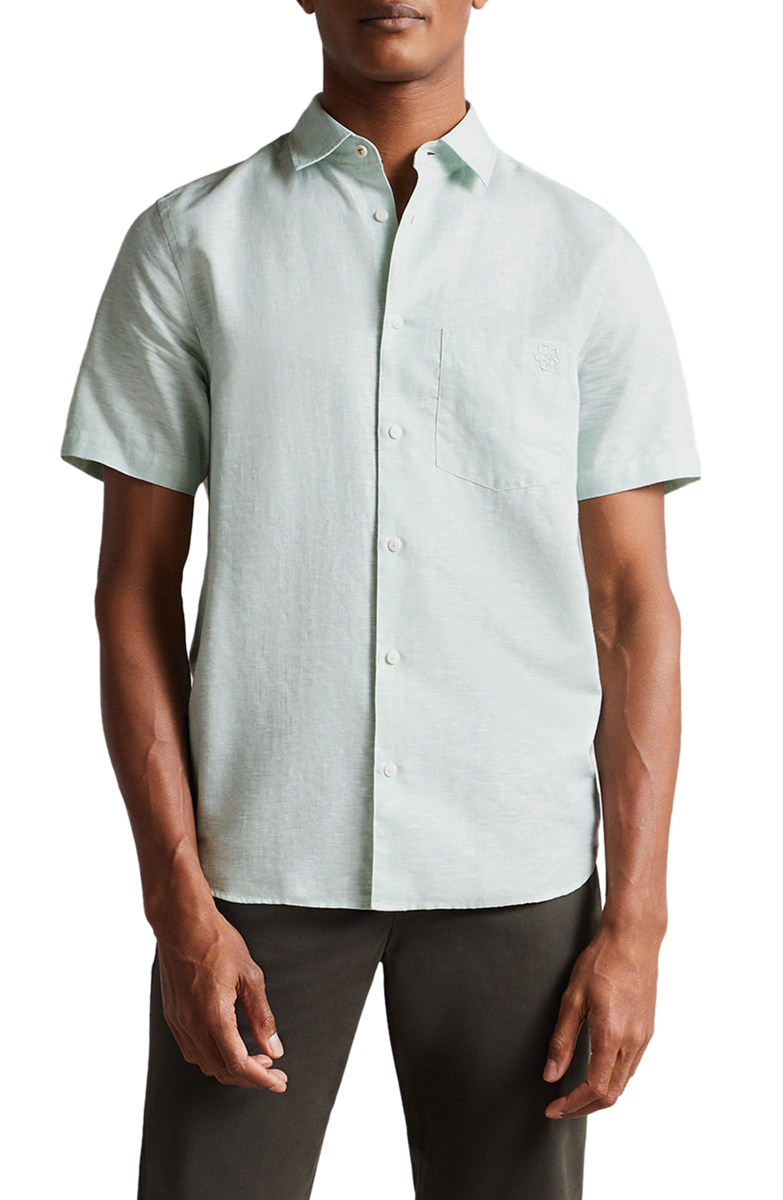 X-Future Mens Linen Fleece Stylish Buttons Business Long Sleeve Dress Shirts