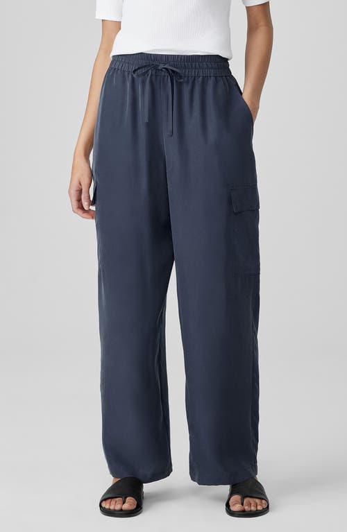 Eileen Fisher Cargo Silk Straight Leg Drawstring Pants Ocean at Nordstrom,