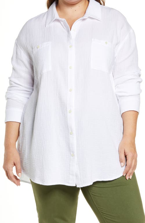 Caslon(R) Long Sleeve Cotton Button-Up Shirt in White