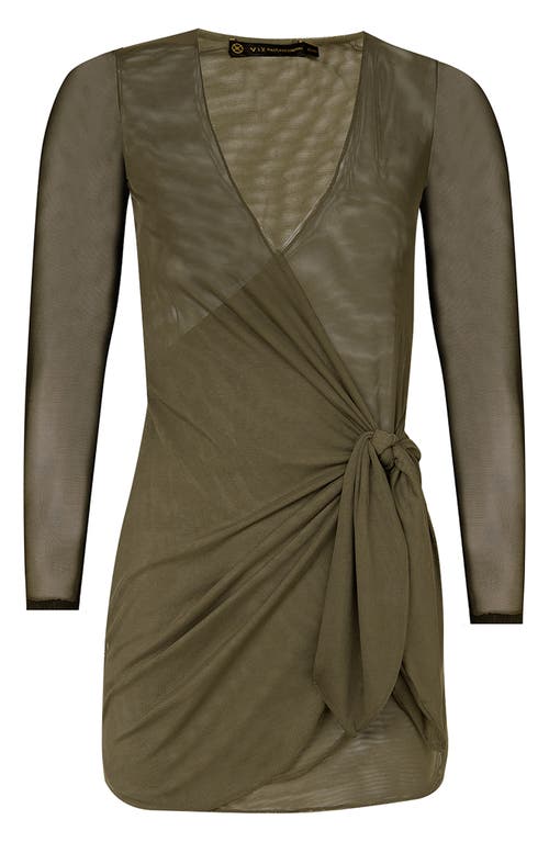 Emily Long Sleeve Cover-Up Wrap Minidress in Green