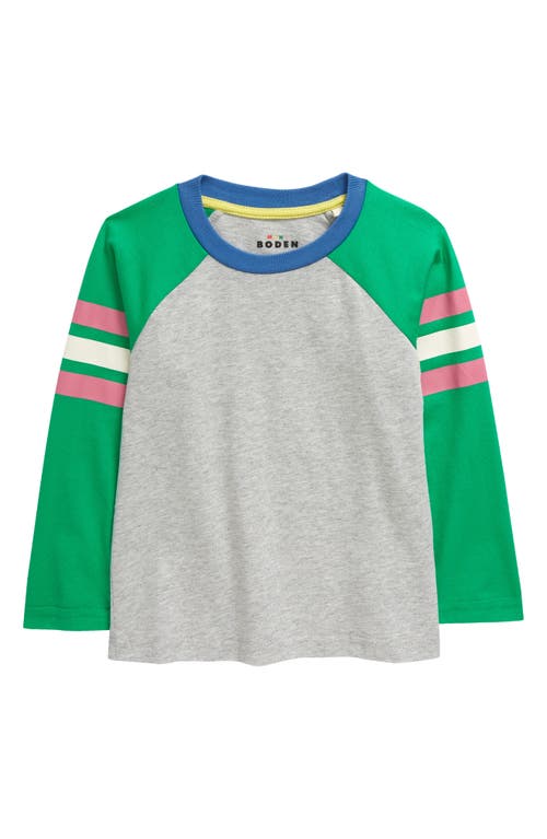 Boden Kids' Colorblock Long Sleeve Cotton T-shirt In Grey Marl/sapling Green