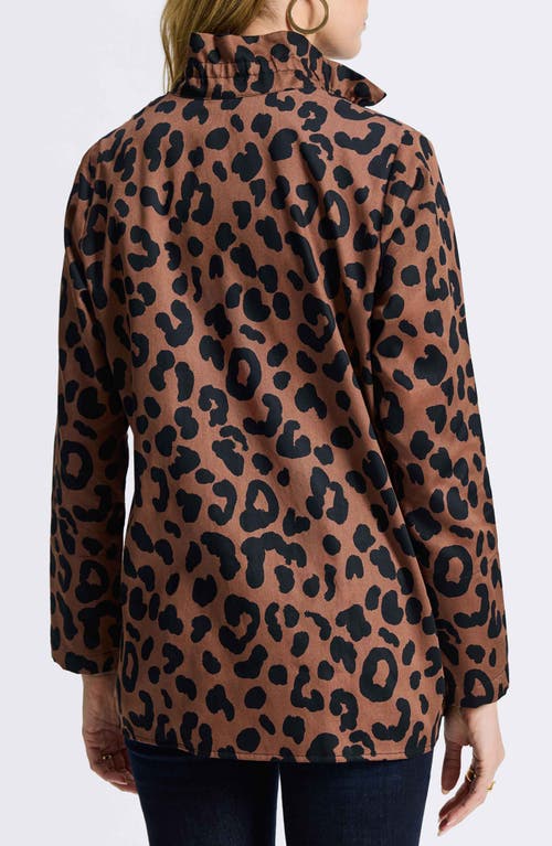 Foxcroft Carolina Animal Print Cotton Sateen Button-up Shirt In Macchiato/black