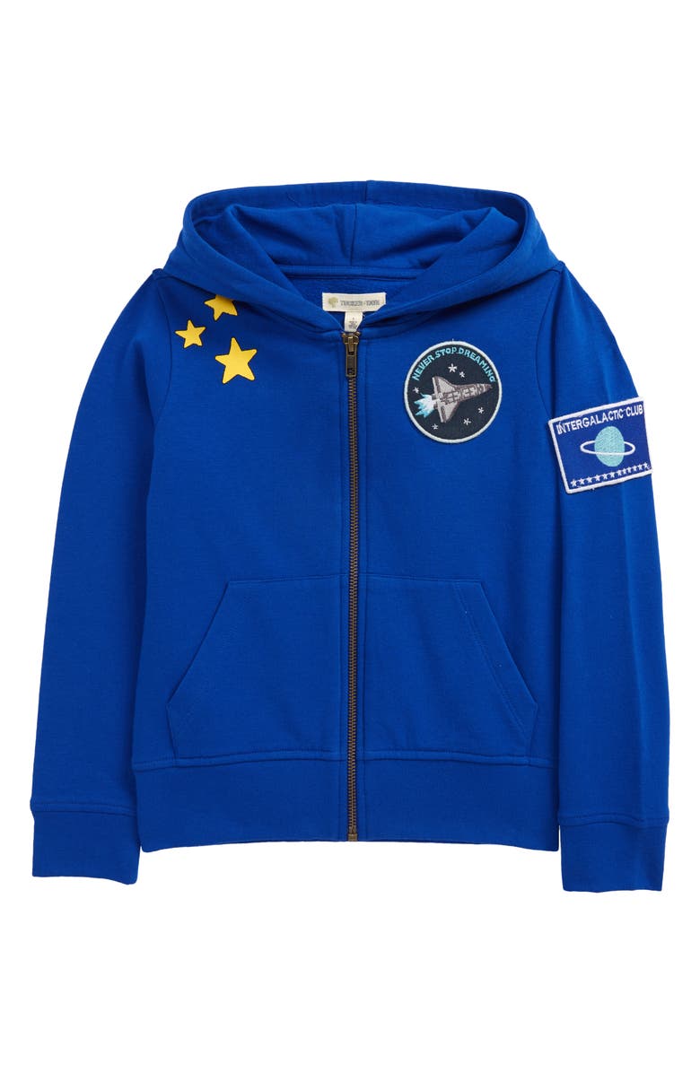TUCKER + TATE x Smithsonian Kids' Graphic Fleece Zip Hoodie, Main, color, BLUE SURF SPACE PATCHES