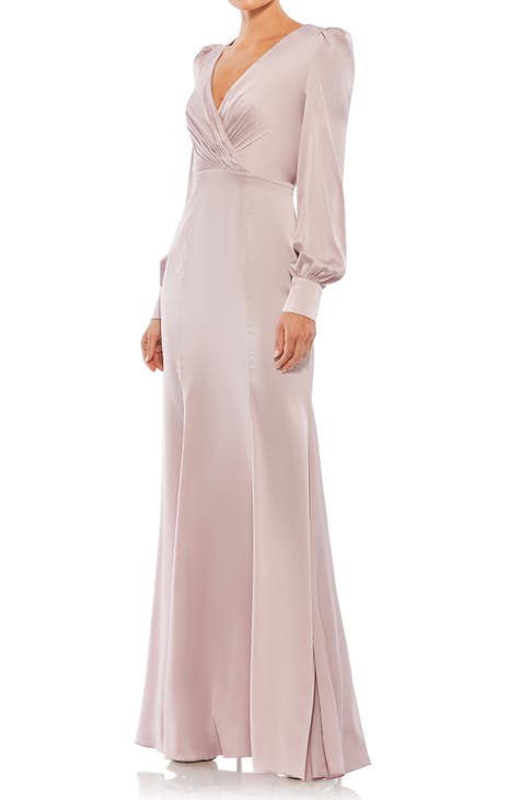 Empire Long Sleeve Satin Trumpet Gown