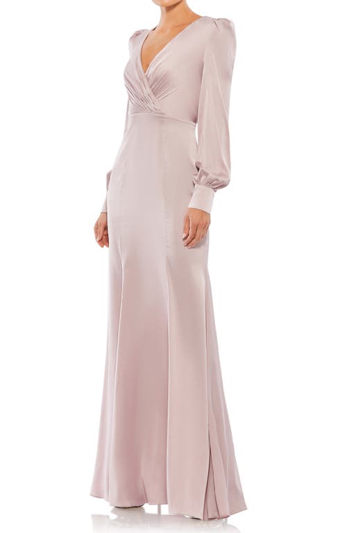 Empire Long Sleeve Satin Trumpet Gown in Rose Pink