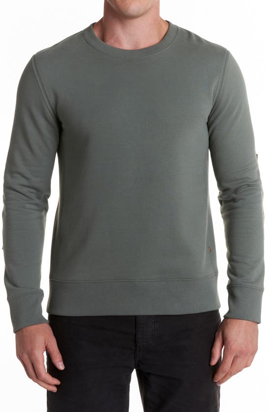 Billy Reid Dover Crewneck Sweatshirt With Leather Elbow Patches In Grey Green