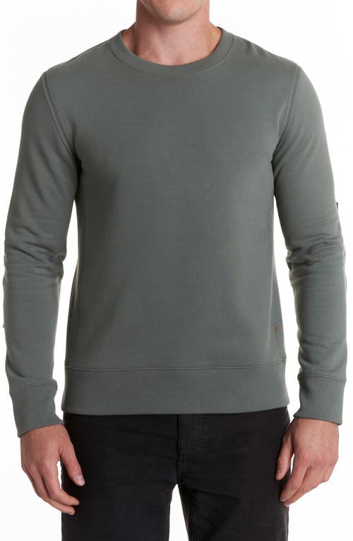 Billy Reid Dover Crewneck Sweatshirt with Leather Elbow Patches in Grey Green