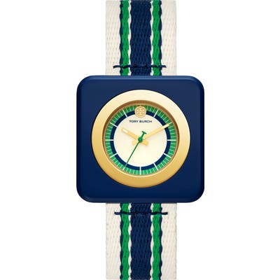Tory Burch Izzie Square Textile Strap Watch,
