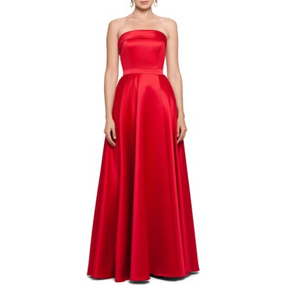 Xscape Strapless Satin Ballgown, Red
