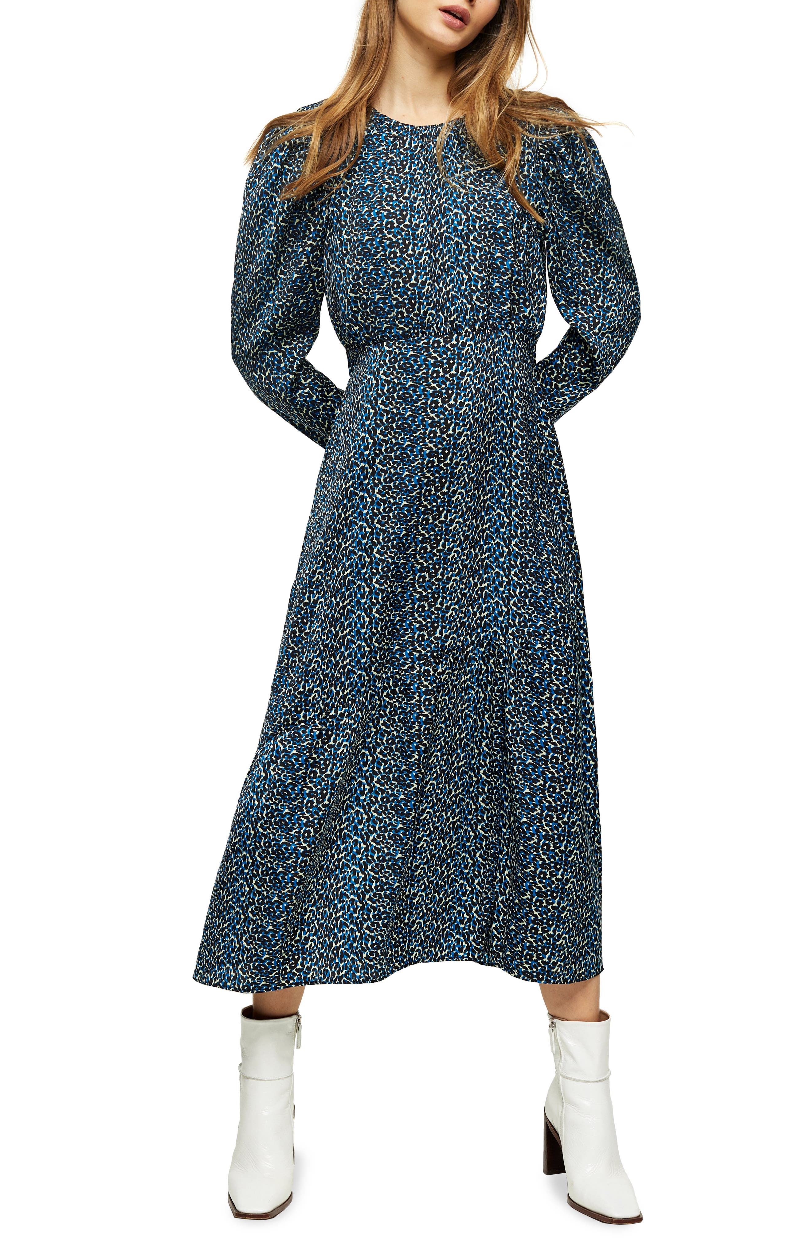 long sleeve leopard print midi dress