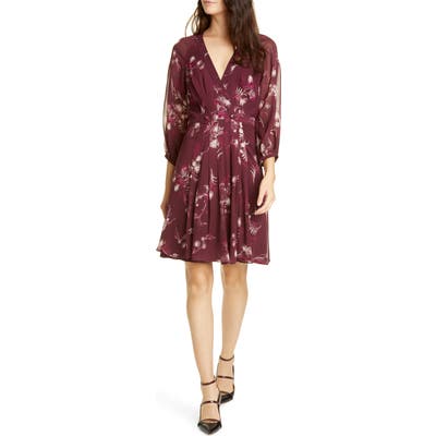 Joie Korel Floral Mock Wrap Silk Dress, Purple